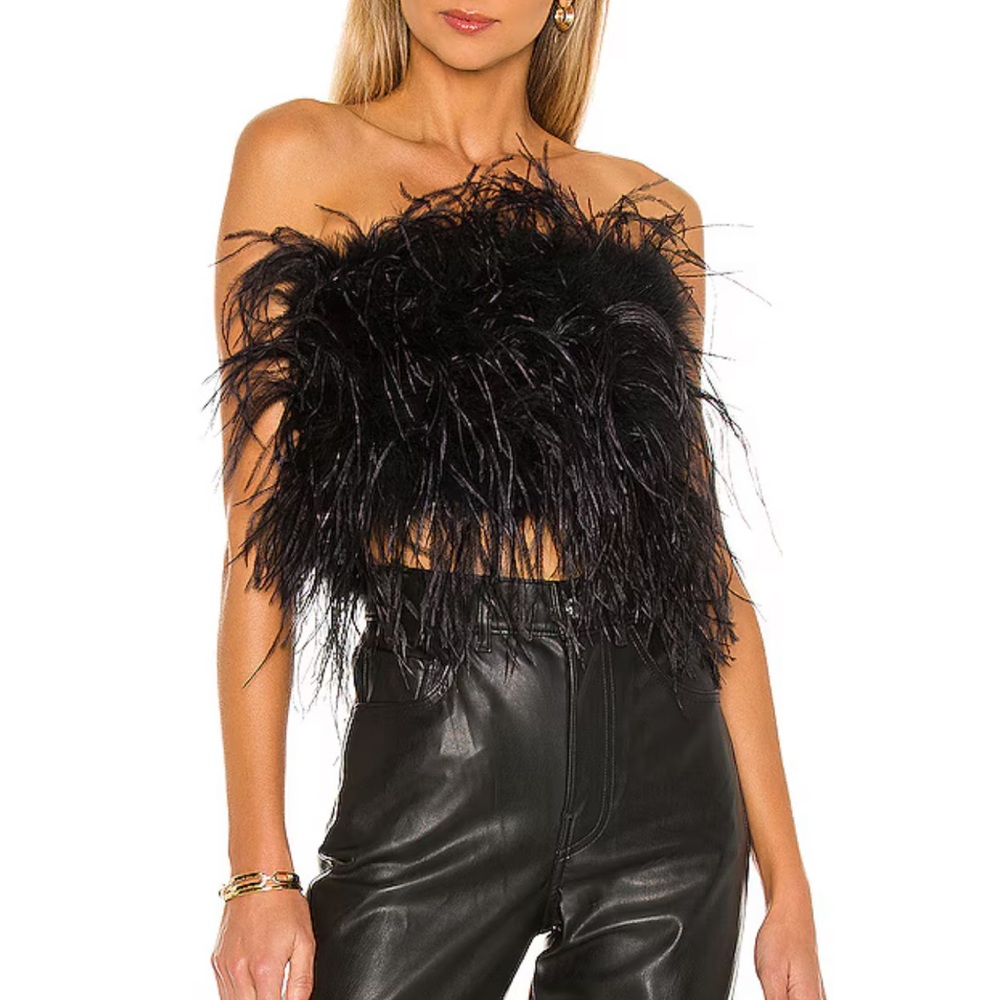 Stylish Black Feathered Crop Top